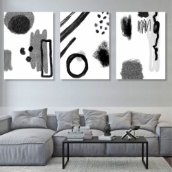 Set 3 Tablouri - Abstract black and white watercolor - Img 5