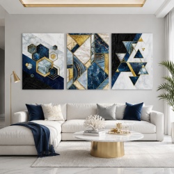 Set 3 Tablouri - Marble shapes with golden ornaments