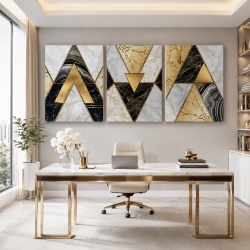 Set 3 Tablouri - Modern marble triangles with gold