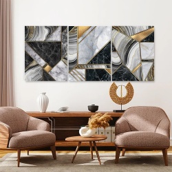Set 3 Tablouri - Mosaic marble with golden patches