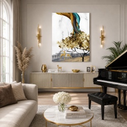 Tablou Canvas Golden Abstract Tree and Rainbow