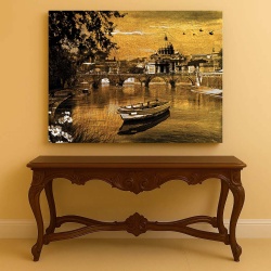 Tablou Canvas - Golden Landscape with a Boat in Rome - Img 3