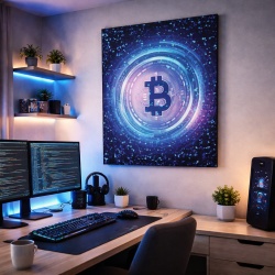 Tablou Canvas Inspirațional - Neon Light Bitcoin