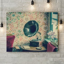 Tablou Canvas Interior Vechi Cu Gramofon - Img 3