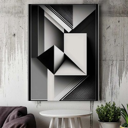 Tablou Canvas Modern Abstract - 3D Black and white polygons and lines - Img 3