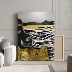 Tablou Canvas Modern Abstract - Abstract white and golden waves - Img 2
