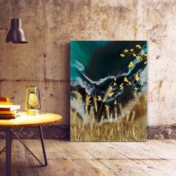 Tablou Canvas Modern Abstract - Golden field and ginseng leaves - Img 3