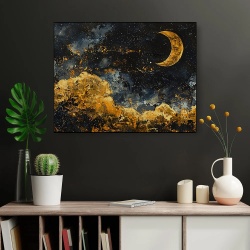 Tablou Canvas Modern Abstract - Painted golden clouds and moon - Img 3