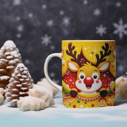 Cana De Craciun - Reindeer with Decorations on Yellow - Img 2
