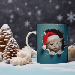 Cana De Craciun - Santa Kitten on Blue - Img 3