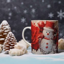 Cana De Craciun - Snowman and Red Flowers - Img 2