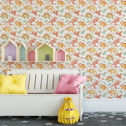 Fototapet Copii - Pattern cu dinozauri portocalii si rosii (Baby 009)