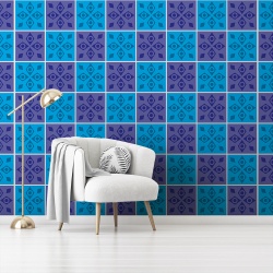 Fototapet Imitatie Faianta - Placi albastre cu modele geometrice (Tile 027) - Img 4