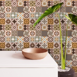 Fototapet Imitatie Faianta - Placi multicolore cu modele miniaturale (Tile 001)