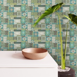 Fototapet Imitatie Faianta - Tiles with green abstract floral patterns (Tile 036) - Img 3