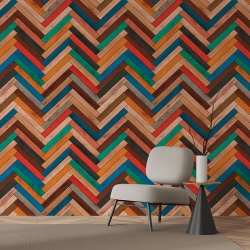 Fototapet Imitatie Lemn - Scanduri colorate in zig zag (Wood 041) - Img 4