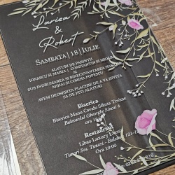 Invitatie plexi transparent 2mm - 21x15cm si plic negru set 20buc - Img 6