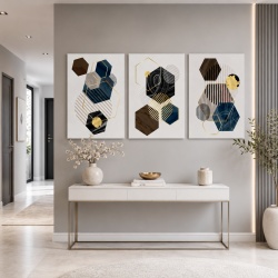 Set 3 Tablouri - Minimalist marble hexagones