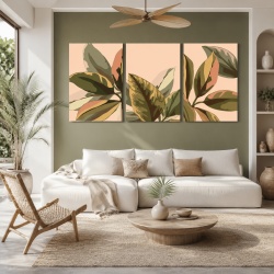 Set 3 Tablouri Red pastel leaves