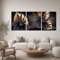 Set Tablouri Canvas - Golden And Grey Exotic Flowers