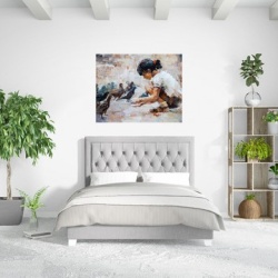 Tablou Canvas Efect Pictura - Fetita Cu Porumbei