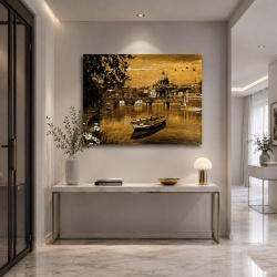 Tablou Canvas - Golden Landscape with a Boat in Rome