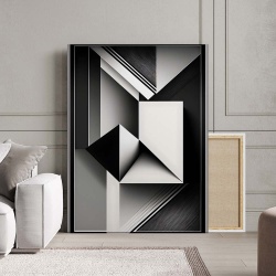 Tablou Canvas Modern Abstract - 3D Black and white polygons and lines