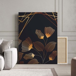 Tablou Canvas Modern Abstract - Golden lines and floral decorations