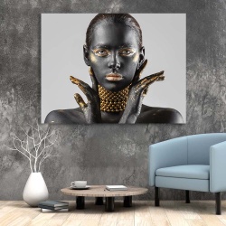 Tablou Canvas - Tribal portrait with golden necklace