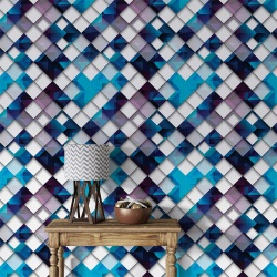 Fototapet Abstract - Mozaic din romburi 3D multicolore (Geometric 006) - Img 3