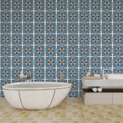 Fototapet Imitatie Faianta - Flori stilizate cu albastru si galben (Tile 028) - Img 2