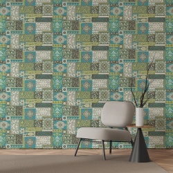 Fototapet Imitatie Faianta - Tiles with green abstract floral patterns (Tile 036) - Img 4