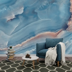Fototapet Imitatie Marmura Bleu Vibrant cu Insertii Roz 042