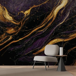 Fototapet Imitatie Marmura Neagra cu Insertii Mov 088 - Img 2