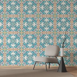 Fototapet Placi cu modele florale crem si turcoaz (Arabesque 037)