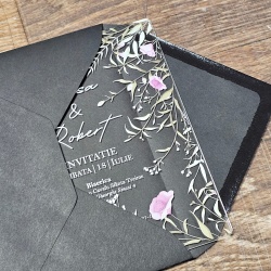 Invitatie plexi transparent 2mm - 10x15cm si plic negru set 20buc - Img 4