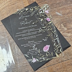 Invitatie plexi transparent 2mm - 21x15cm si plic negru set 20buc - Img 2