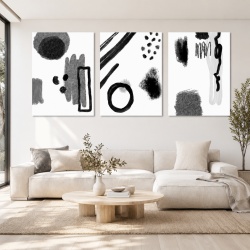 Set 3 Tablouri - Abstract black and white watercolor