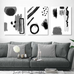 Set 3 Tablouri - Abstract black and white watercolor - Img 7
