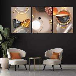 Set 3 Tablouri Canvas - 3D Set with metalic abstract shapes