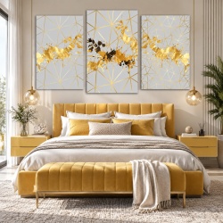 Set 3 Tablouri Elegante - Golden Splash on White (ZAZ 005, 015, 025)
