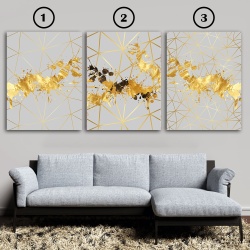 Set 3 Tablouri Elegante - Golden Splash on White (ZAZ 005, 015, 025)