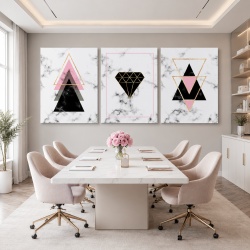 Set 3 Tablouri - Minimalist triangles on marble