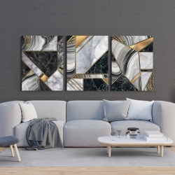 Set 3 Tablouri - Mosaic marble with golden patches - Img 3