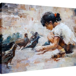Tablou Canvas Efect Pictura - Fetita Cu Porumbei - Img 2