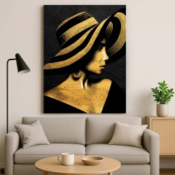 Tablou Canvas - Golden lady with a hat - Img 2