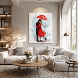 Tablou Canvas Kiss Under A Red Umbrella