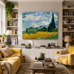 Tablou Canvas "Lan de grâu cu chiparoși"