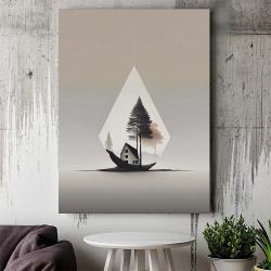 Tablou Canvas Modern Abstract - Abstract clean landscape with a house - Img 2