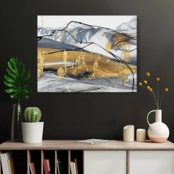Tablou Canvas Modern Abstract - Charcoal sketch with golden patches - Img 2